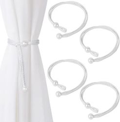En uppsättning med 20 gardinomtag, pärlband, tillverkade av polyester, för inredning (benvit).