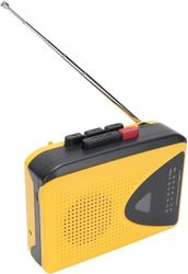 Bärbar bandspelare – AM/FM-radio – Spela in på band via mikrofon – Inbyggd högtalare – Hörlursuttag – DC- eller batteridriven.