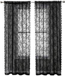 100x200 cm Svarta Vintage Blommig Broderad Spets Skira Fönstergardiner, 2-pack