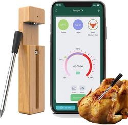 Trådlös Köttermometer (med app) - Bluetooth BBQ Termometer - Ugnstermometer - BBQ Tillbehör - Rostfritt Stål - Svart