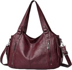 Axelväska för kvinnor, stor vintage PU-läderplånbok och handväska crossbody-väska, lämplig för dagligt bruk - vinröd