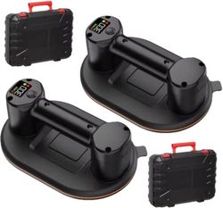 300KG Elektrisk Vakuum Sugekop med Dobbeltmotor, 3600mAh Batteri, Smart Display, Professionel Flise-/Glasbærer 24x16 cm, Sort, 2 Styk