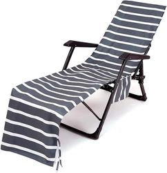 Strandstolshåndklæde liggestolsbetræk, poolstolbetræk med lommer, mikrofiber letvægts havestol, terrasse liggestolsbetræk, solbadningsferie (grå)