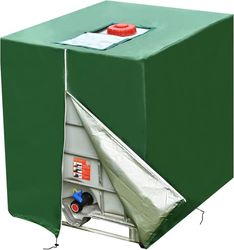 Grønt IBC-tankovertræk med lynlås, egnet til 275-gallon udendørs regnvandstanke/reservoirer, 1000-liters 210D beskyttelsesovertræk.