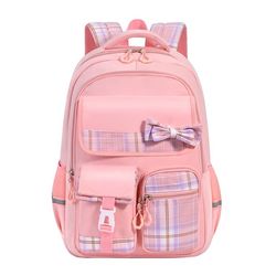 Vattentät barnryggsäck, stor kapacitet, med handtag och laptopfack, rosa