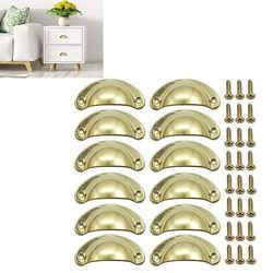 12 guldfärgade snäckskalsformade vintage dörrhandtag, 81 mm vintage möbellådhandtag med skruvar