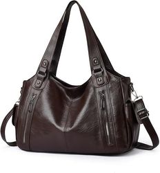 Casual Axelremsväska för Kvinnor, Stor Vintage PU-Läder Plånbok och Handväska Crossbody-väska, Lämplig för Daglig Användning - Kaffefärg