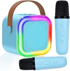 Bærbar karaokemaskine til børn med Bluetooth-forbindelse, LED-belysning og mikrofon - Ideel gave til piger og drenge i alderen 3-12 år