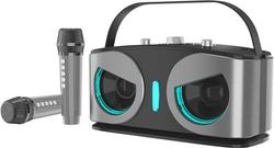 Karaokemaskine med 2 mikrofoner, bærbart karaokesystem, DJ-lys, til hjemme-/udendørsfester, Bluetooth-højttaler med trådløs mikrofon.