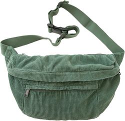 Crossbody taske, stor kapacitet fløjlsbukser lærredstaske - grøn