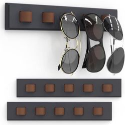3-delt mørkegrå vægmonteret solbrille- og brilleorganisator i træ, 28x5 cm