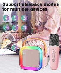 Mini karaokemaskine møder højttaler til børn/voksne, bærbar Bluetooth-enhed med 1-2 trådløse mikrofoner, legetøj til piger/drenge i alderen