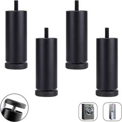 4-pak sorte 12 cm M8 gevind justerbare aluminiumsmøbelben til sofa
