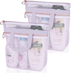 pc (Hvid) Mesh hurtigtørrende brusekurvstaske, 25x26 cm bærbar brusehængende toilettaske med lynlås, brusepose til kollegieartikler, brusekurv