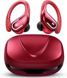 Trådlösa hörlurar, 75 timmars Bluetooth 5.4, IP7 vattentäta, sport, löpning, ENC brusreducerande mikrofon, djup bas, over-ear design med öronkrokar.