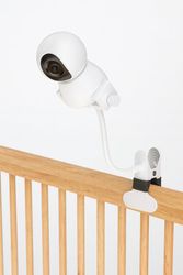 Universal Babyalarmholder – Robust Klips og Fleksibel Arm – 360° Roterende Babykamera Stativ – Hvid