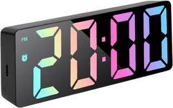 Digital väckarklocka - LED-spegel elektronisk skrivbordsklocka - stor display - tyst - Sovrums-/vardagsrumsdekoration - Svart skal med färgat ljus