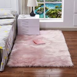 Matta, sovrum, vardagsrum, sängmatta, hemmabruk, fuskpäls plyschmatta, 60*90cm (rosa)