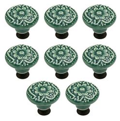 Vintage keramiska lådhandtag - möbelknoppar - skruvar ingår - lämpliga för sminkbord - 8-delat set - stil A