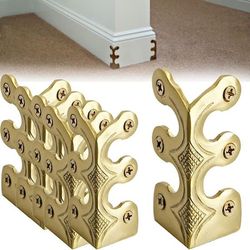 12-delt sæt med hjørnebeskyttere i massiv messing, vintage metalhjørnebeskyttere, bordkantbeskyttere og et sikkerhedsstativ med skruer (guld).