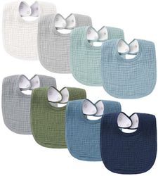 8-pak store 23 x 29 cm vandtætte hagesmække i bomuld til babyer og småbørn