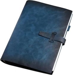 A5 anteckningsbok i äkta läder, utbytbara inlägg, 6-håls pärm, 120 linjerade sidor, retrostil, lämplig för skrivande, arbete och studier, blå.