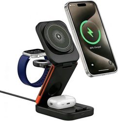 3-i-1 Sammenfoldelig 15W Trådløs Oplader, Velegnet til iPhone 17/16/15/14/13/12, Apple Watch Ultra/SE/10/9/8/7/6/5/4/3/2, AirPods Pro/4/3/2