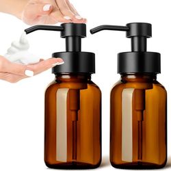 Skummande tvålpump, skummande tvålpump i bärnstensfärgat glas, för badrum och kök, 2-pack, påfyllningsbar skummande handtvålpump - 250 ml