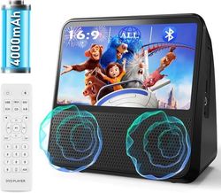 Bärbar DVD-spelare med Bluetooth, 4000mAh uppladdningsbar, svart