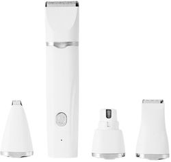 4-i-1 Elektrisk Kæledyrsklipper, Trådløs Trimmer, Plejesæt, Ridsetrimmer, Hårtrimmer, Støjsvag, Hårfjerner til Katte og Hunde, Hvid.