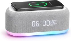 Seks-i-én digital radiovækkeur med 15W trådløs opladningsdock og Bluetooth-højttaler