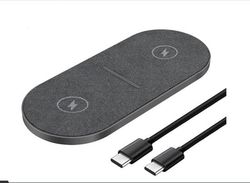 Dobbelt 20W Induktionsoplader, 2-i-1 Trådløs Oplader, Egnet til iPhone 17, 16, 15, 14, 13, 12, 11, Pro Max, 8 Plus, Samsung Galaxy S26, S25, S24
