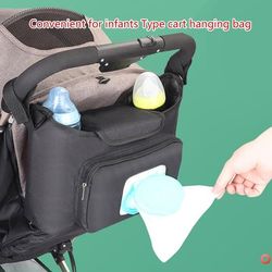 Barnevogns Organizer Buggy Taske 31x10x22cm med Vådserviet Dispenser Pusletaske Universal Pasform Sort