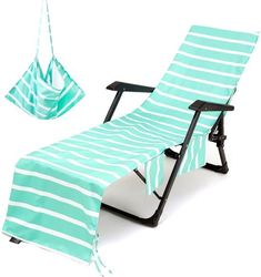 Mintgrøn mikrofiber strandstolshåndklæde og liggestolsbetræk med sidelommer (85 x 30 tommer).
