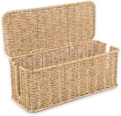 Håndvævet Rattan Kabelstyringsboks (31x13x13cm), Naturlig Ledningsorganisator & Router Skjuleboks med Dobbelt Åbning til Under Skrivebord