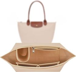 Handväska Organizer, Handväska Organizer, 28*25*17 cm, Väskorganizer med Flera Dragkedjeförsedda Fickor, Storlek L, Beige, Lämplig för Handväskor