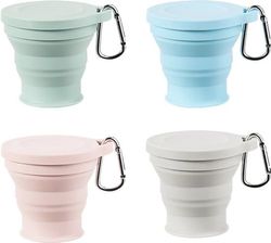 4-pak, sammenklappelige silikonekopper, 180 ml, til picnics, camping, vandreture, genanvendelige, kaffe-/tekopper, med tætsluttende låg, BPA-fri, pink, blå, grøn, grå