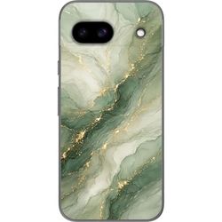 Kompatibelt Mobildeksel til Google Pixel 8a Grønn marmorinspirert design med flytende steinstruktur, lyse partier og elegante gullfargede årer