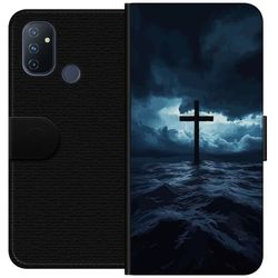Kompatibelt Lommeboketui til OnePlus Nord N100 Kors i storm på havet dramatisk kristen maleri med kors og bølger religiøst motiv havet himmelen tro k