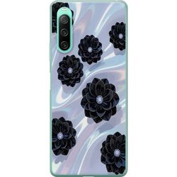 Kompatibel Mobilcover til Sony Xperia 10 IV Midnatblomst sorte blomster på skinnende baggrund elegant luksuriøst blomsterdesign i mørke toner