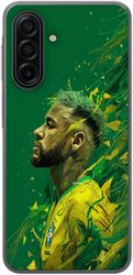 Kompatibelt Mobildeksel til Samsung Galaxy A17 5G Illustrasjon av Neymar i gul landslagsdrakt mot en grønn kunstnerisk bakgrunn