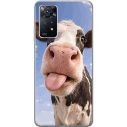 Kompatibelt Mobildeksel til Xiaomi Redmi Note 11 Pro 5G Nærbilde av en ku med blå himmel og et humoristisk dyremotiv i lyse farger