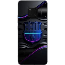 Kompatibelt Mobildeksel til Huawei Mate 20 Pro FC Barcelonas emblem i neonblått og rosa med futuristisk metallfølelse