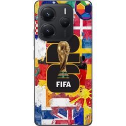 Kompatibelt Mobildeksel til Xiaomi Redmi Note 14 5G Fotballinspirert kollasj med internasjonale flagg og mesterskapsfølelse