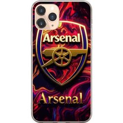 Kompatibelt Mobildeksel til Apple iPhone 11 Pro Arsenal-inspirert emblem mot en virvlende rød og lilla bakgrunn med neonaktig dynamikk