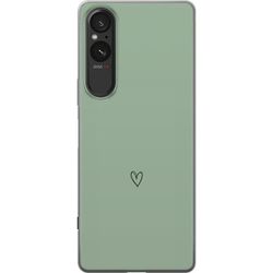 Kompatibel Mobilcover til Sony Xperia 10 VI Simpelt sort linjetegnet hjerte på ensfarvet blød grøn baggrund med minimalistisk udtryk