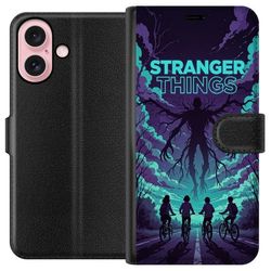 Kompatibelt Lommeboketui til Apple iPhone 16 Stranger Things-inspirert fantasibilde med mørkt monster, syklende barn og dramatisk rød himmel, perfekt