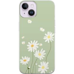 Kompatibelt Mobildeksel til Apple iPhone 14 Plus Enkelt blomstermotiv med hvite tusenfryd og harmonisk grønn tone i minimalistisk stil.