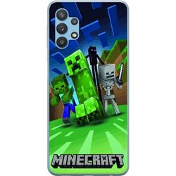 Kompatibelt Mobildeksel til Samsung Galaxy A32 5G Pikselinspirert fantasytema med grønne monstre og blokkfigurer i spillmiljø