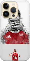 Kompatibelt Mobildeksel til Apple iPhone 14 Pro Viktor Gyökeres-portrett i Arsenal-drakt med kunstnerisk svart-hvitt-stil og røde detaljer
